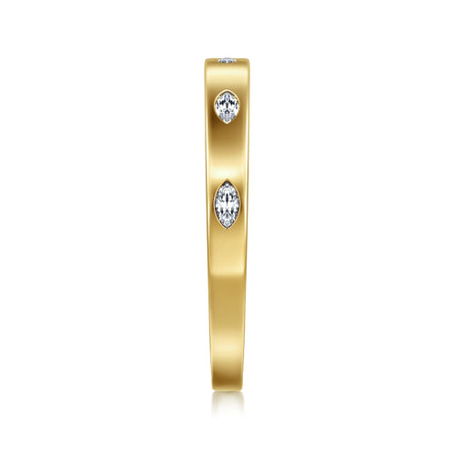 14K Yellow Gold 5 Stone Burnish Set Marquise  Diamond Anniversary Band