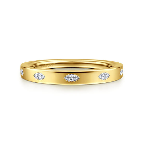 14K Yellow Gold 5 Stone Flush Set Marquise Diamond Cigar Band