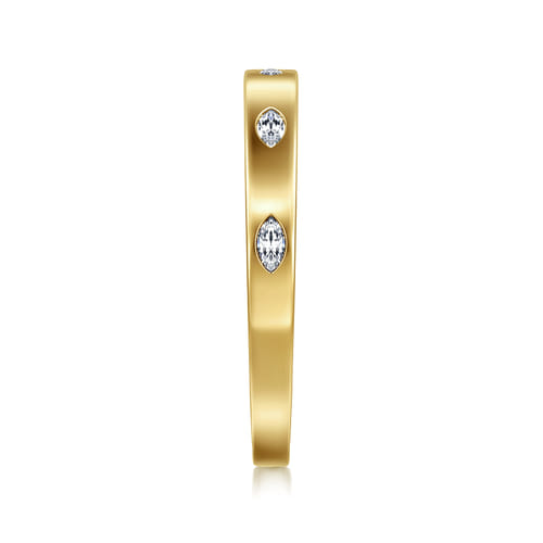 14K Yellow Gold 5 Stone Flush Set Marquise Diamond Cigar Band 14K Yellow Gold 5 Stone Flush Set Marquise Diamond Cigar Band