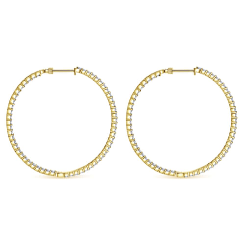 14K Yellow Gold 50mm Round Inside Out Diamond Hoop Earrings