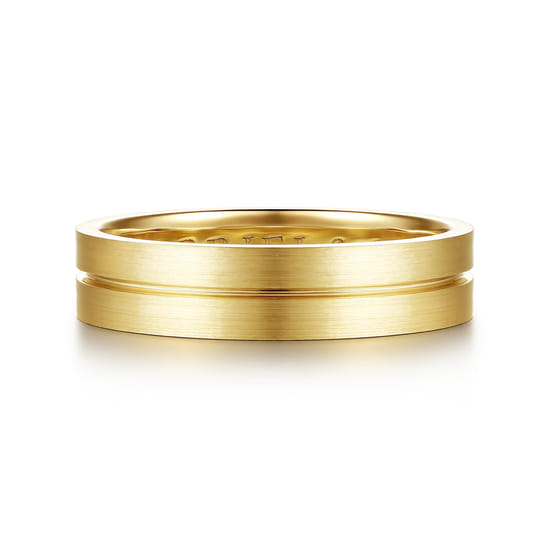Gabriel - 14K Yellow Gold 5mm - Men's Wedding Band in Horizontal Brush Finish Gabriel - 14K Yellow Gold 5mm - Men's Wedding Band in Horizontal Brush Finish