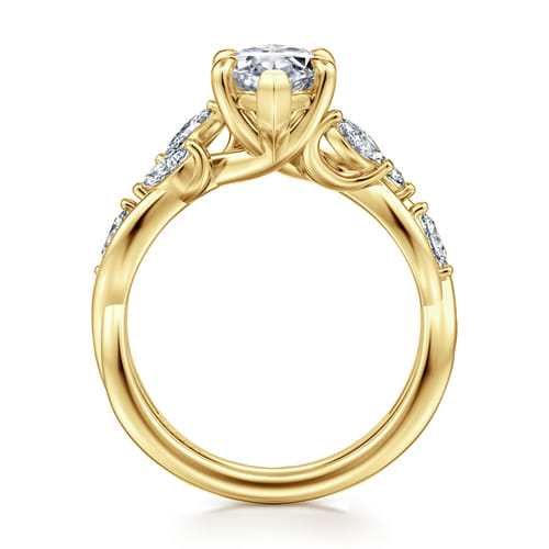 14K Yellow Gold 6 Prong Floral Marquise Shape Diamond Engagement Ring