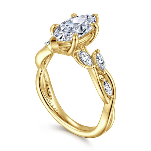 14K Yellow Gold 6 Prong Floral Marquise Shape Diamond Engagement Ring