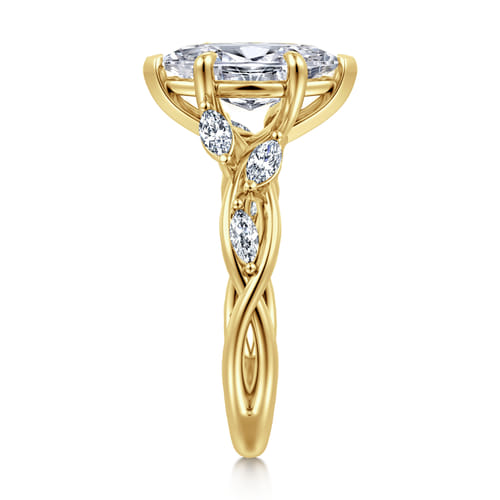 14K Yellow Gold 6 Prong Floral Marquise Shape Diamond Engagement Ring