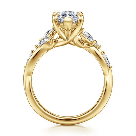 14K Yellow Gold 6 Prong Floral Marquise Shape Diamond Engagement Ring angle 2