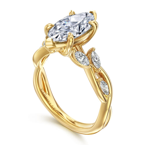 14K Yellow Gold 6 Prong Floral Marquise Shape Diamond Engagement Ring