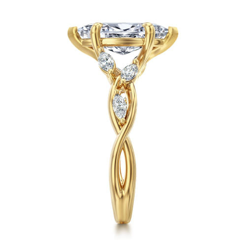 14K Yellow Gold 6 Prong Floral Marquise Shape Diamond Engagement Ring