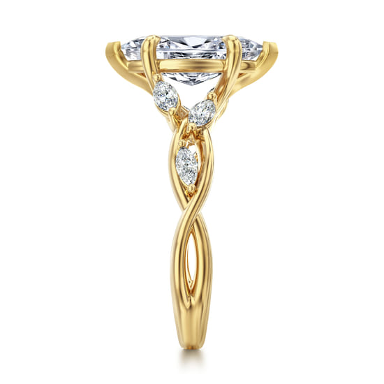 14K Yellow Gold 6 Prong Floral Marquise Shape Diamond Engagement Ring angle 5
