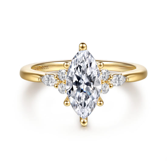 14K Yellow Gold 6 Prong Marquise Shape Diamond Engagement Ring