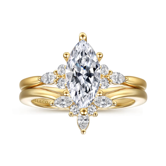 14K Yellow Gold 6 Prong Marquise Shape Diamond Engagement Ring angle 4