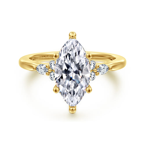 14K Yellow Gold 6 Prong Marquise Shape Diamond Engagement Ring