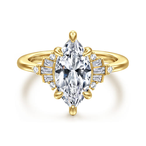 14K Yellow Gold 6 Prong Marquise Shape Diamond Engagement Ring
