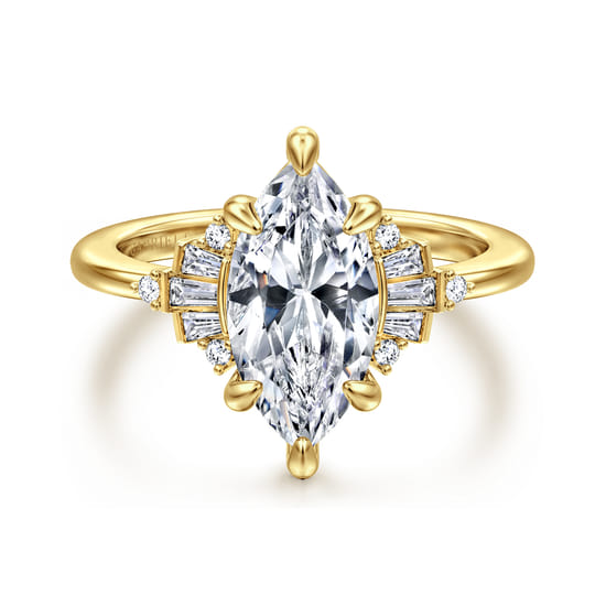 14K Yellow Gold 6 Prong Marquise Shape Diamond Engagement Ring