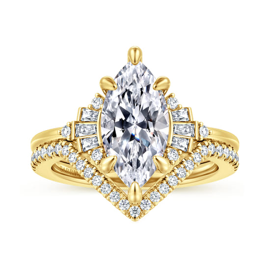 14K Yellow Gold 6 Prong Marquise Shape Diamond Engagement Ring angle 4
