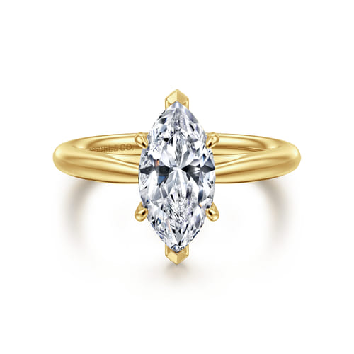 14K Yellow Gold 6 Prong Marquise Shape Solitaire Diamond Engagement Ring