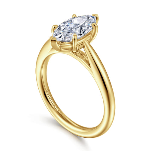 14K Yellow Gold 6 Prong Marquise Shape Solitaire Diamond Engagement Ring