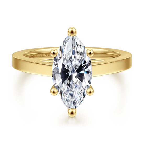 14K Yellow Gold 6 Prong Marquise Shape Solitaire Diamond Engagement Ring