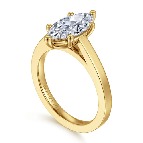 14K Yellow Gold 6 Prong Marquise Shape Solitaire Diamond Engagement Ring