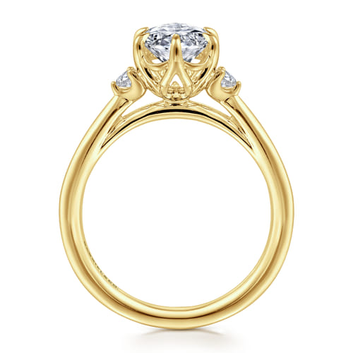 14K Yellow Gold 6 Prong Oval Three Stone Diamond Engagement Ring