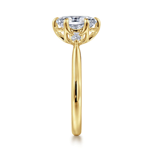 14K Yellow Gold 6 Prong Oval Three Stone Diamond Engagement Ring