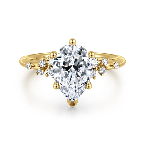 14K Yellow Gold 6 Prong Pear Shape Diamond Engagement Ring