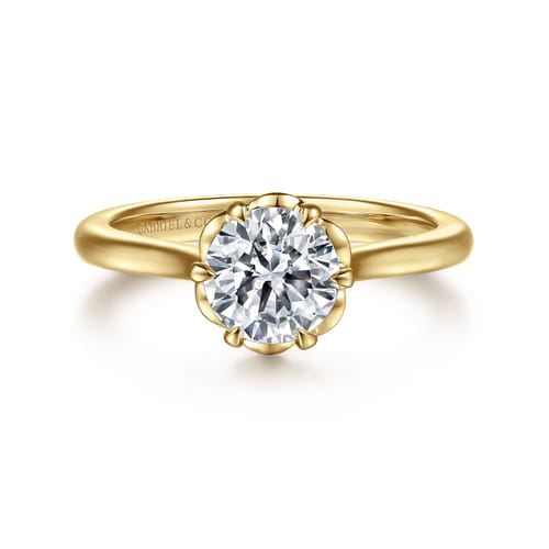 14K Yellow Gold 6 Prong Round Diamond Engagement Ring