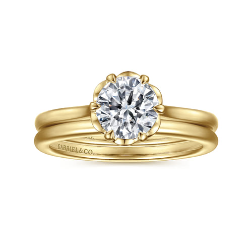 14K Yellow Gold 6 Prong Round Diamond Engagement Ring