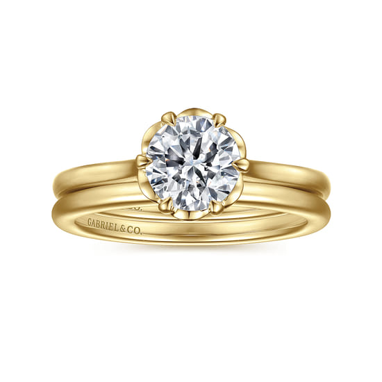 14K Yellow Gold 6 Prong Round Diamond Engagement Ring angle 4