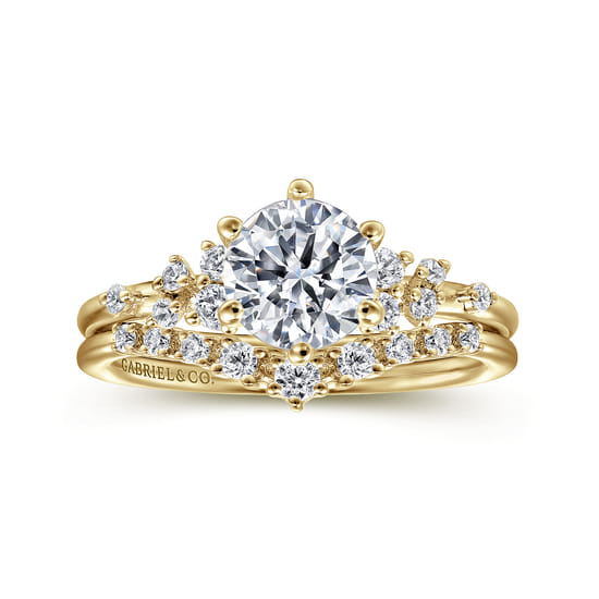 14K Yellow Gold 6 Prong Round Diamond Engagement Ring angle 4