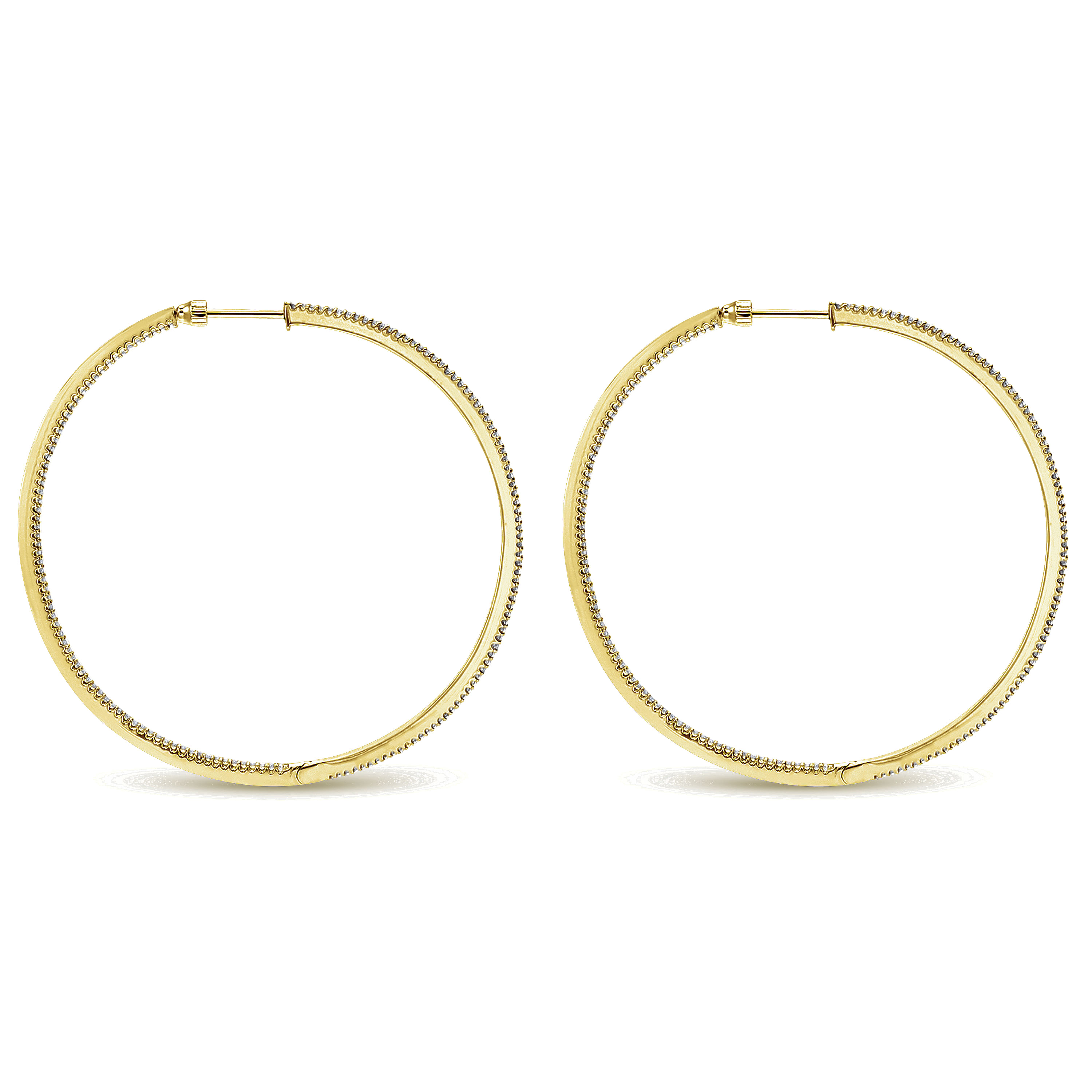 14K Yellow Gold 60mm Round Inside Out Diamond Hoop Earrings