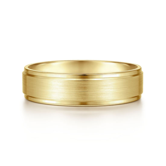 Gabriel - 14K Yellow Gold 6mm - Beveled Edge Men's Wedding Band in Satin Finish