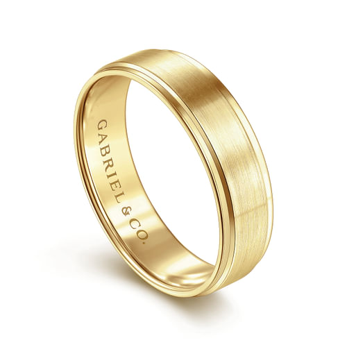 14K Yellow Gold 6mm - Beveled Edge Men's Wedding Band in Satin Finish