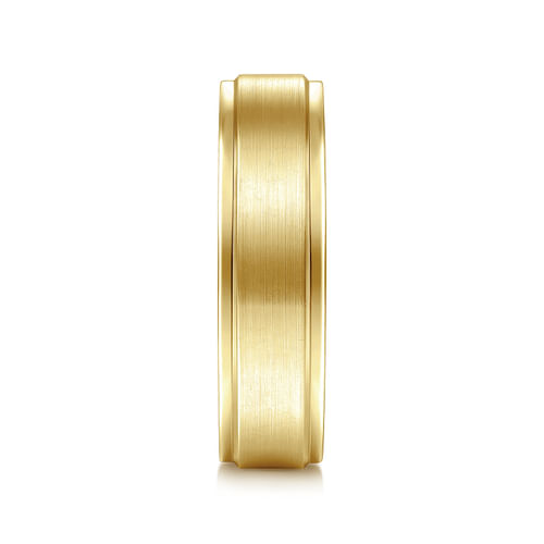 14K Yellow Gold 6mm - Beveled Edge Men's Wedding Band in Satin Finish