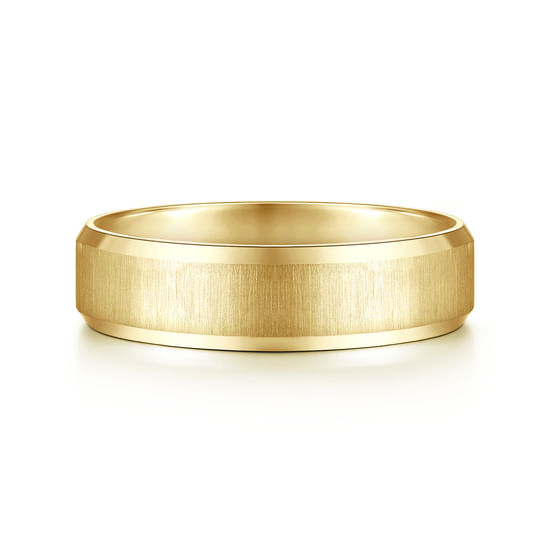 Gabriel - 14K Yellow Gold 6mm - Beveled Edge Satin Finish Men's Wedding Band