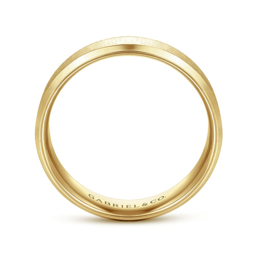 14K Yellow Gold 6mm - Beveled Edge Satin Finish Men's Wedding Band