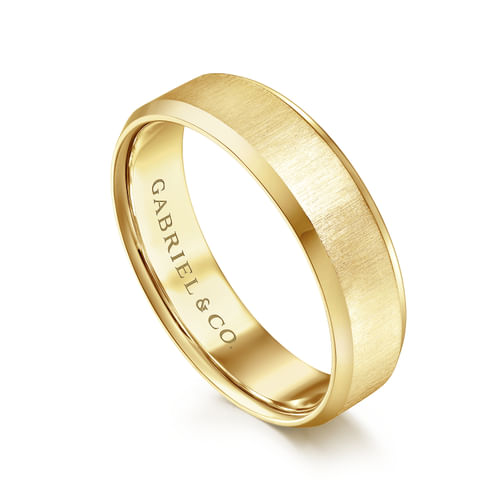 14K Yellow Gold 6mm - Beveled Edge Satin Finish Men's Wedding Band