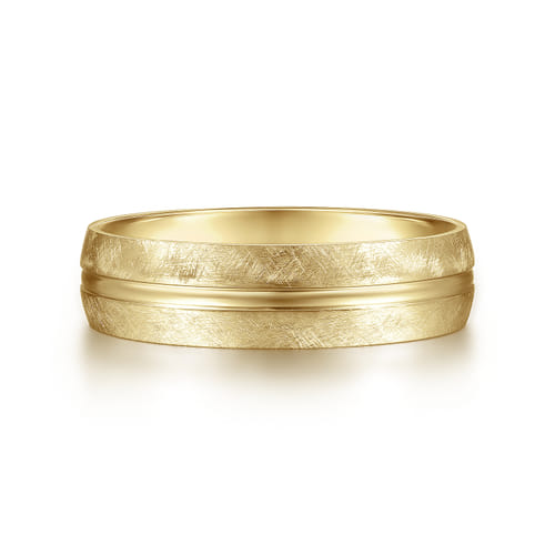 14K Yellow Gold 6mm - Brushed Diamond Cut Men's Wedding Band 