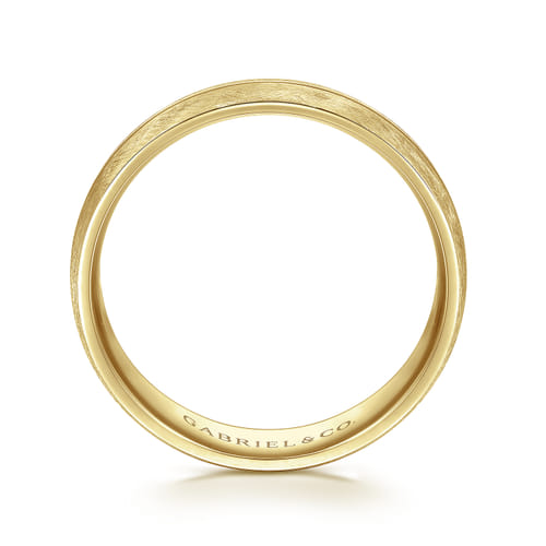 14K Yellow Gold 6mm - Brushed Diamond Cut Men's Wedding Band 