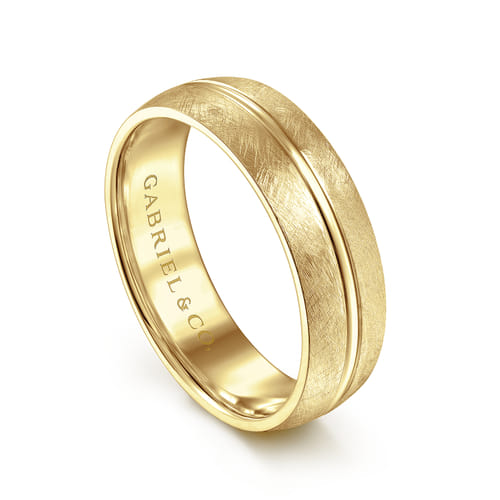 14K Yellow Gold 6mm - Brushed Diamond Cut Men's Wedding Band 