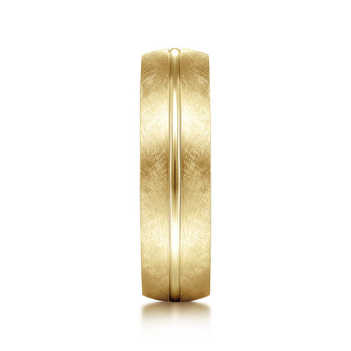 14K Yellow Gold 6mm - Brushed Diamond Cut Men's Wedding Band 