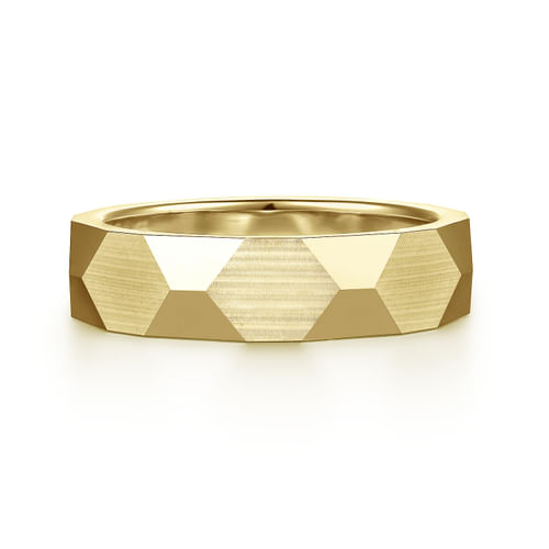14K Yellow Gold 6mm - Carved Men's Wedding Band in Satin Finish