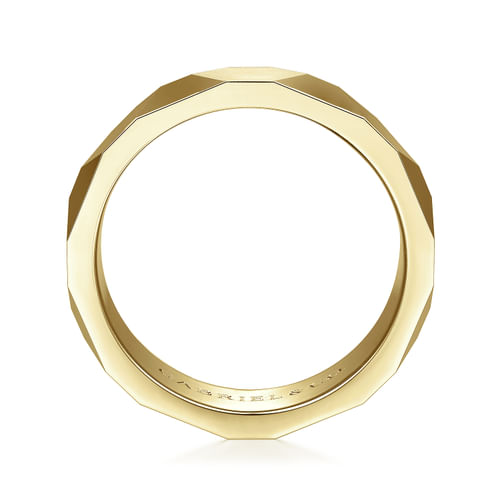 14K Yellow Gold 6mm - Carved Men's Wedding Band in Satin Finish