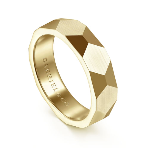 14K Yellow Gold 6mm - Carved Men's Wedding Band in Satin Finish