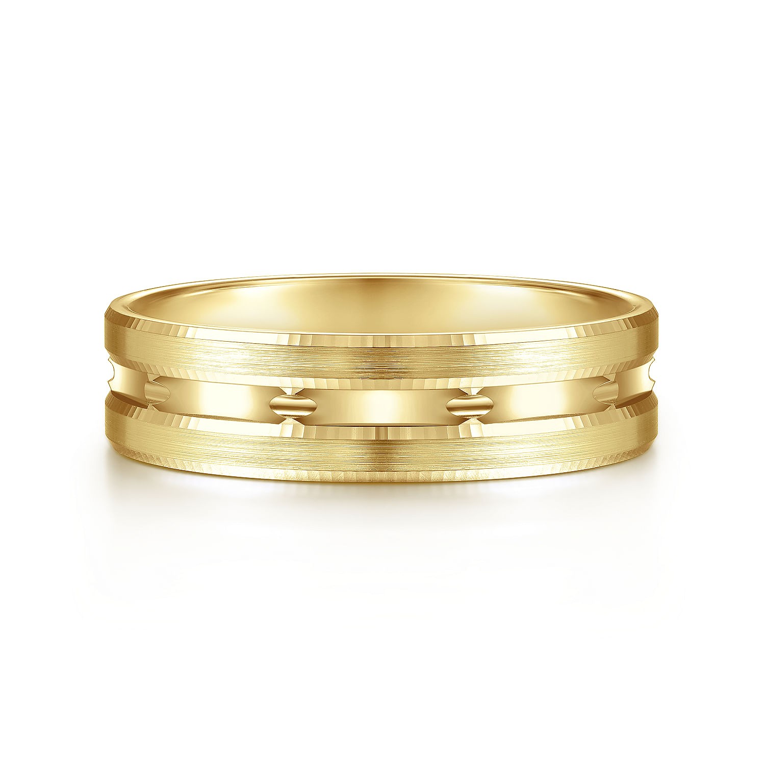 Gabriel - 14K Yellow Gold 6mm - Carved Men's Wedding Band in Satin Finish