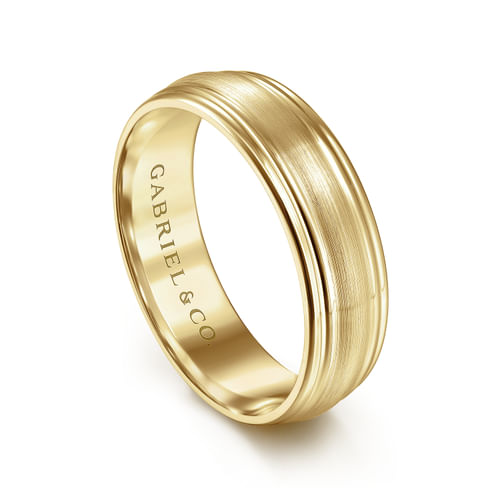 14K Yellow Gold 6mm - Carved Men's Wedding Band in Satin Finish