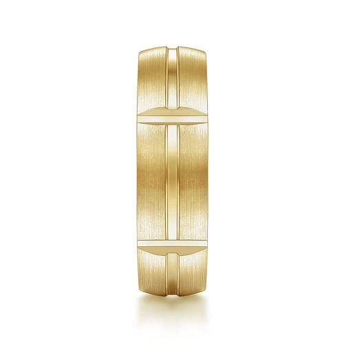 14K Yellow Gold 6mm - Carved Station Men's Wedding Band in Satin Finish