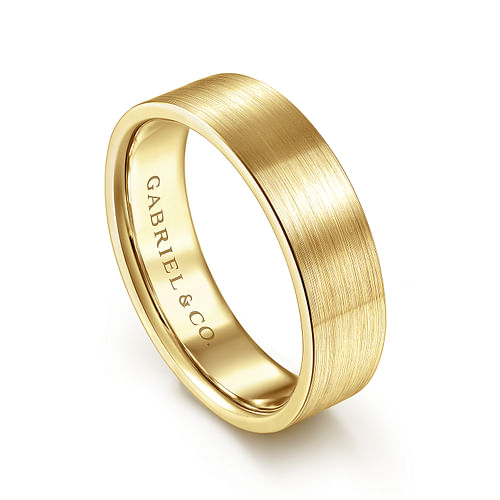 14K Yellow Gold 6mm - Flat Men's Wedding Band in Satin Finish