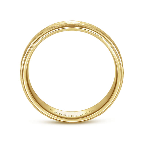 14K Yellow Gold 6mm - Hammered Finish Men's Wedding Band 