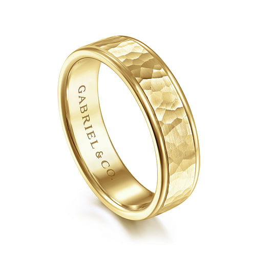 14K Yellow Gold 6mm - Hammered Men's Wedding Band