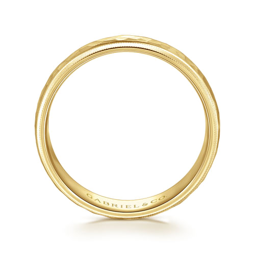 14K Yellow Gold 6mm - Men's Wedding Band in Hammered Finish